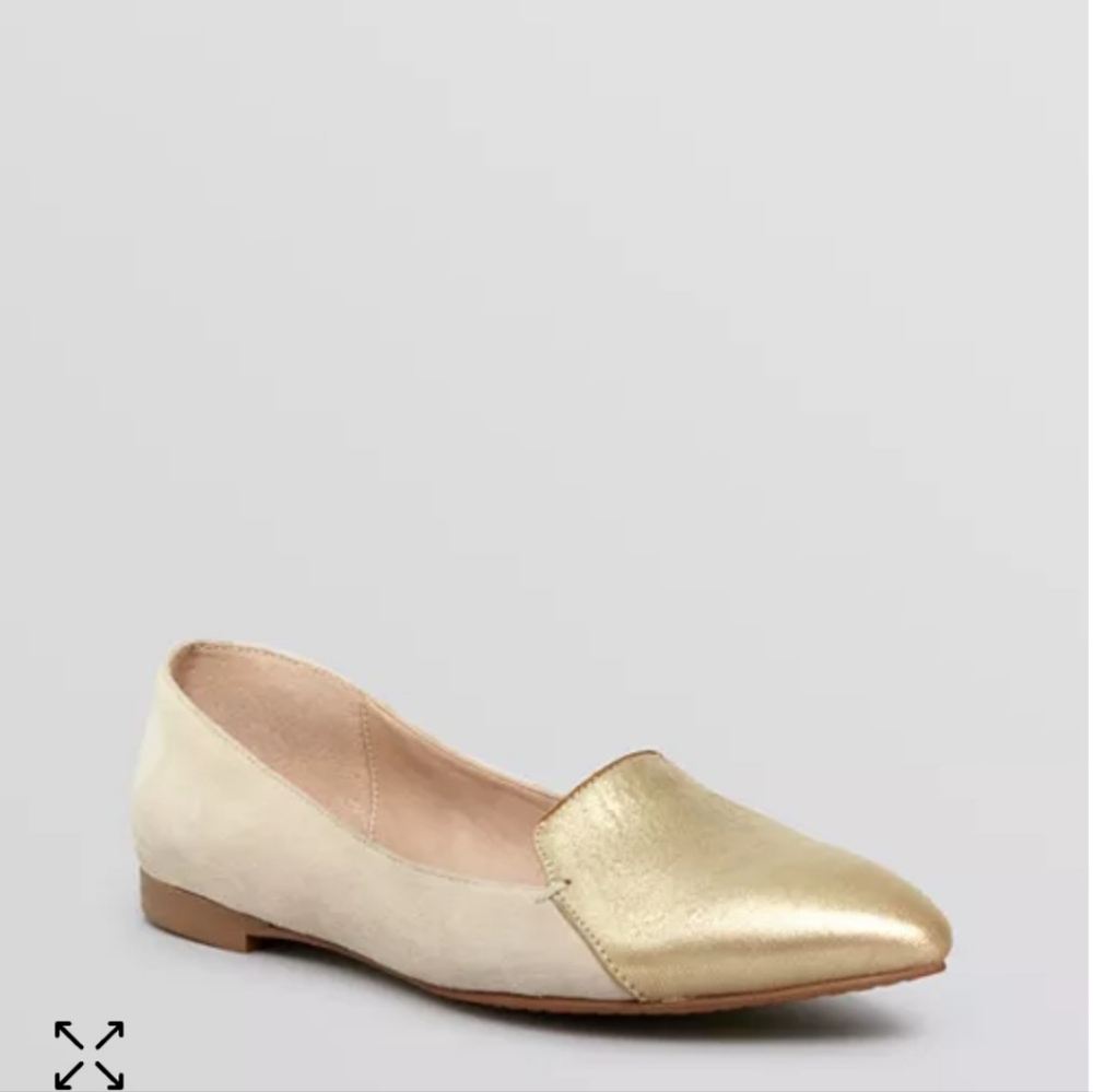 French Connection Gold and Cream Flats with Textured Fabric and Slip-On …